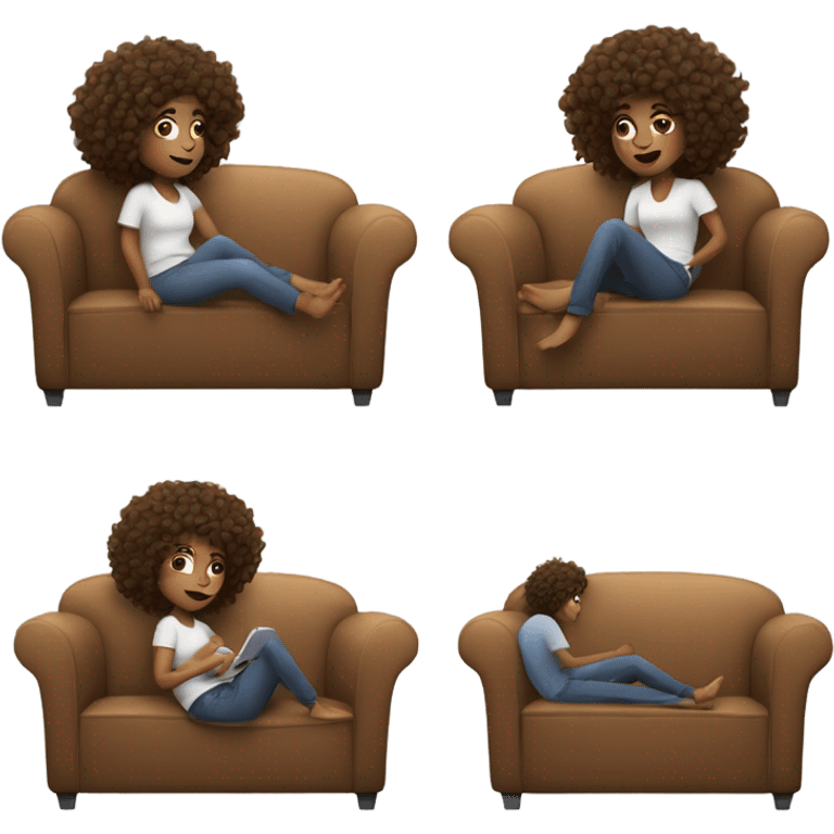 Curly hair brown girl laying on sofa watching tv emoji