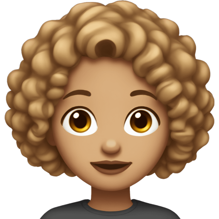 curly girl with light brown hair under a bob, brown eyes and plump lips, small nose emoji