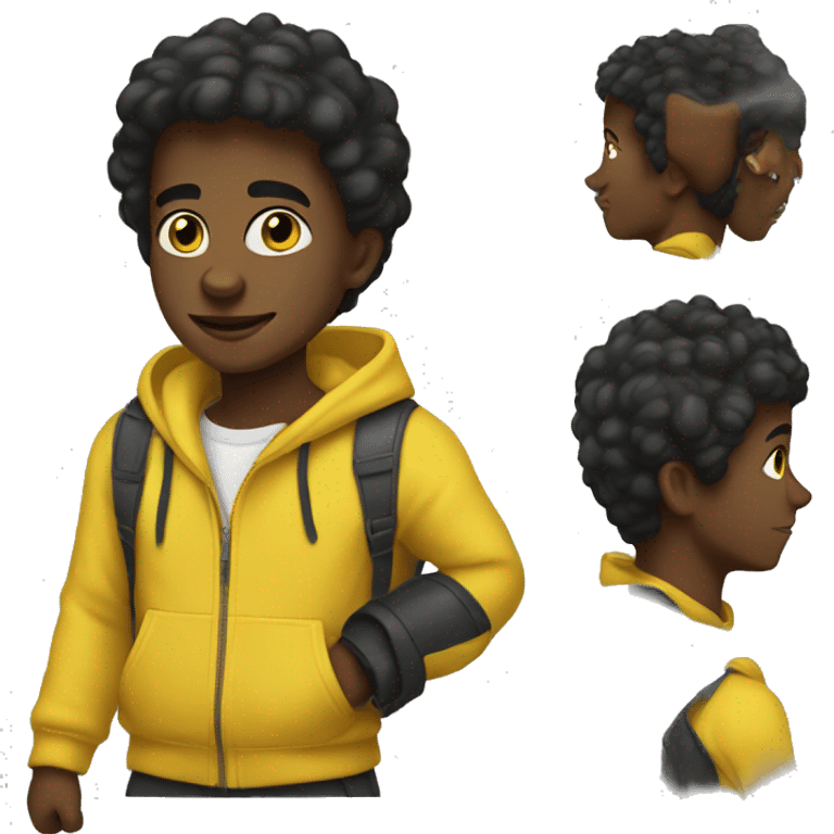 A jet black boy with a yellow hoodie emoji