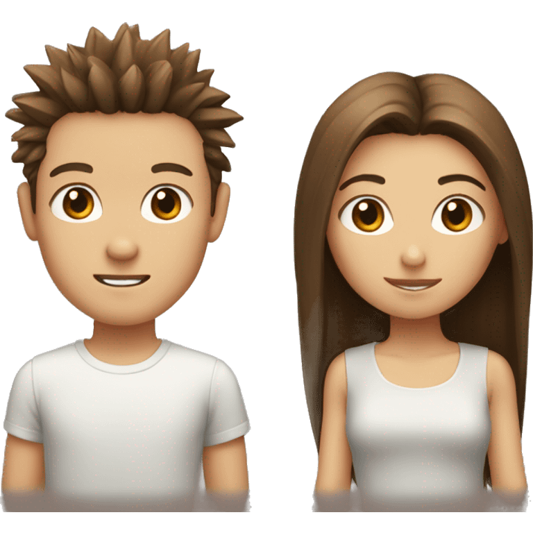 Boy with spiky brown hair and girl with long brown hair  emoji