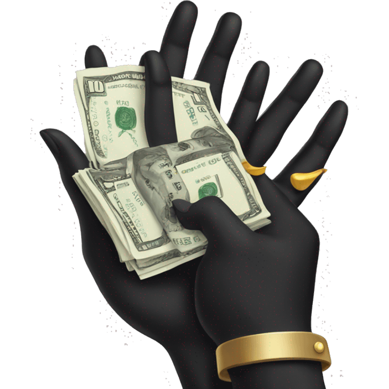 Black hands with long nails showcasing money emoji