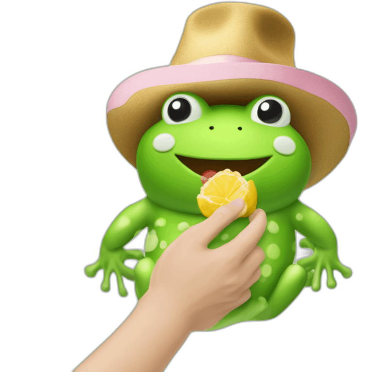 Süßer Frosch der einen Joghurtbecher in der Hand hält der Glubschaugen hat  emoji