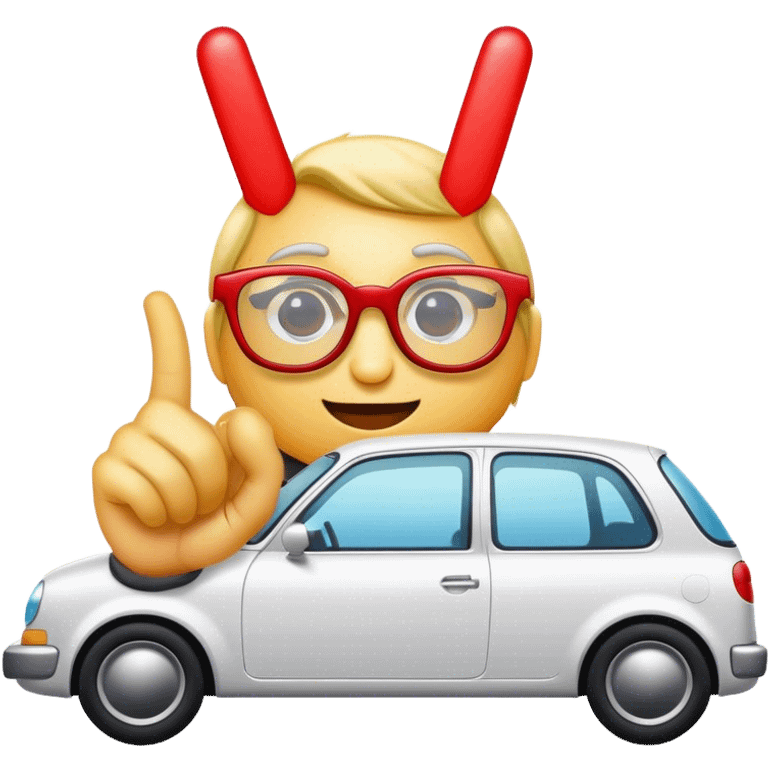 car wearing glasses with finger sticking up emoji