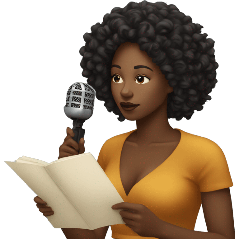 Beautiful Black woman doing poetry with mic emoji