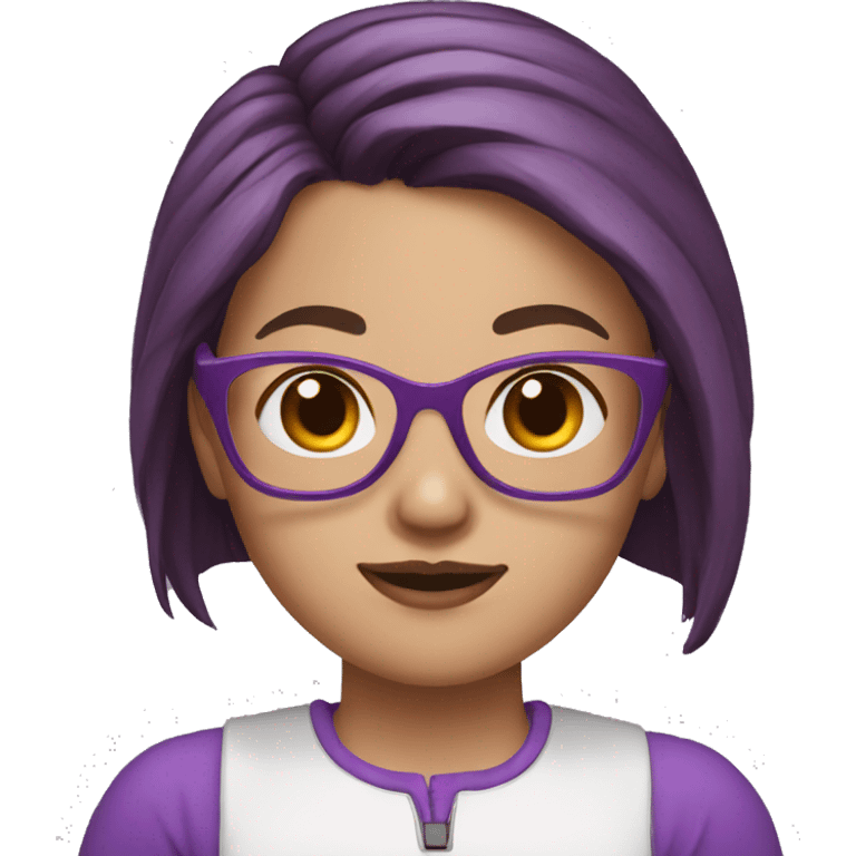 girl with purple glasses, brown hair, ponytail, white skin emoji