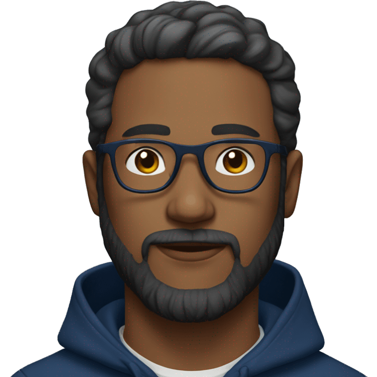 30-year-old man, bearded, with glasses and dark blue hoodie emoji