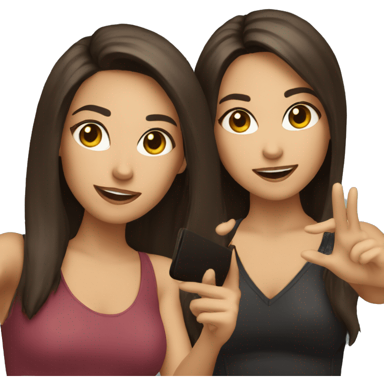 two brunettes taking a selfie emoji