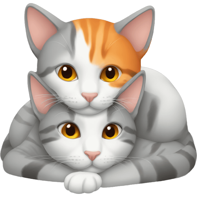 Two cats cuddling grey and orange emoji