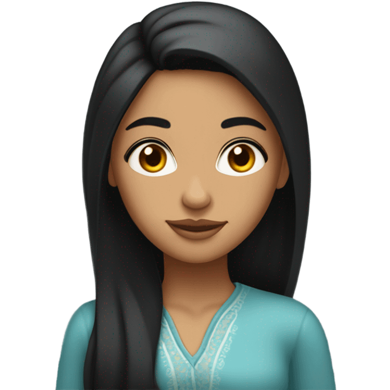 A dark black brown long hair girl , high cheekbones,indian features  with a giving a flirty smirk giving an eye roll medium fair complexion  emoji