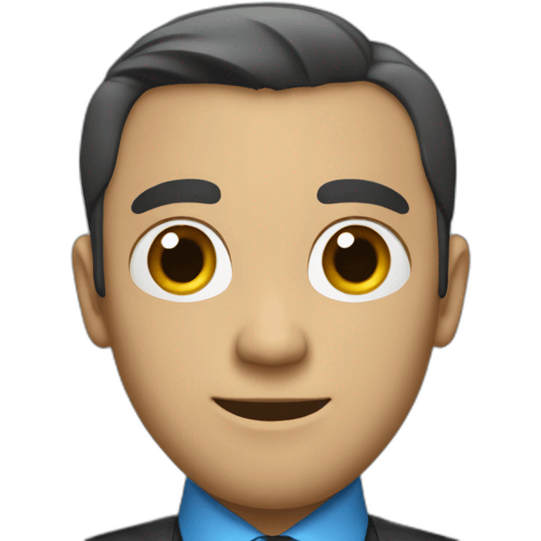 a bold man wearing a black suit with a blue shirt and a black tie underneath emoji