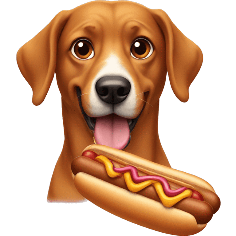 A dog eats hot dogs emoji