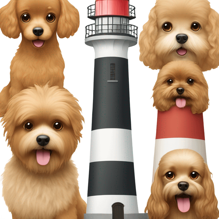 Lighthouse with a brown poodle and Pomeranian emoji