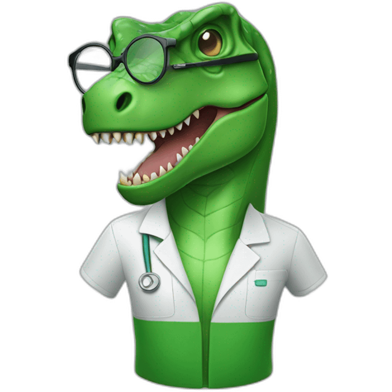 green t-rex head with glasses in lab uniform emoji