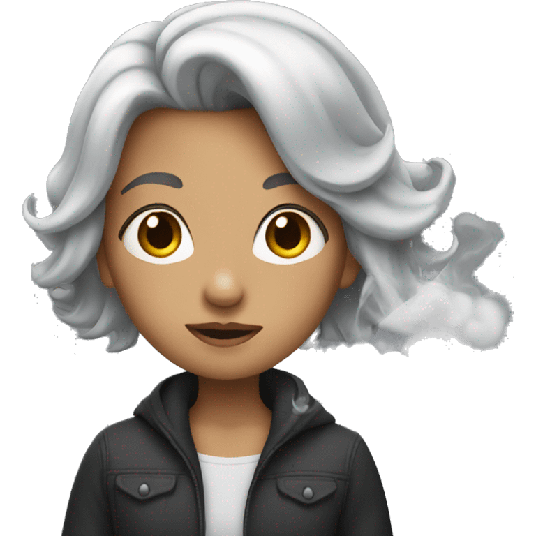 a girl with silver hair and smoke emoji