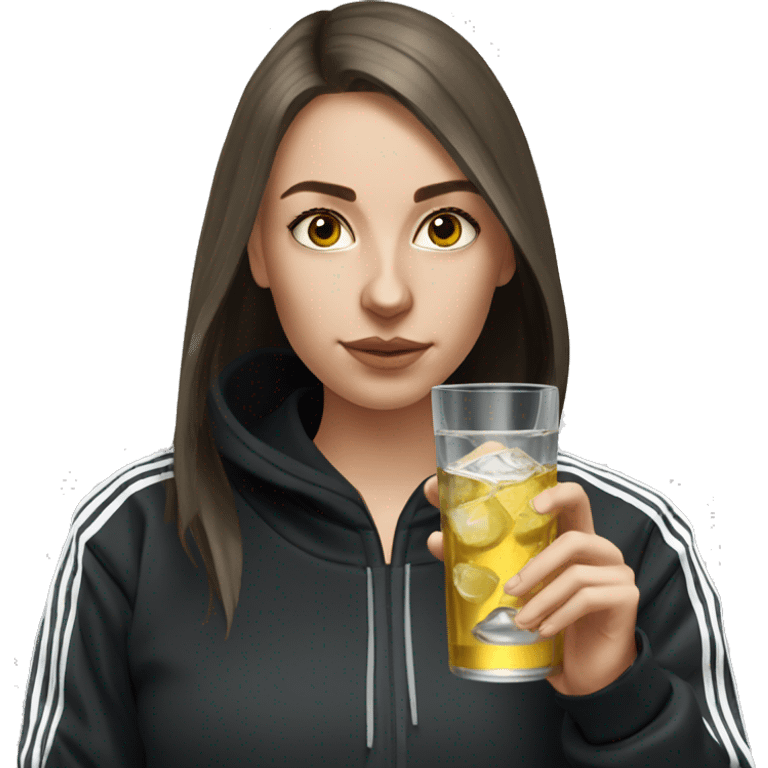 Russian girl drinking vodka in an black adidas tracksuit emoji