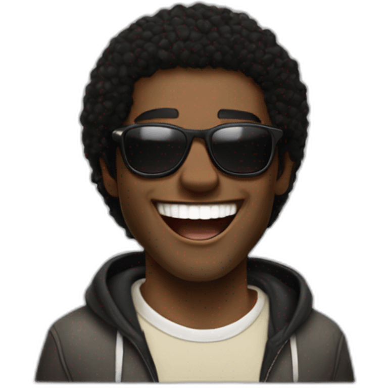 dark-skinned man, with black hair and brown eyes, dressed in skater style vans, wearing Osacruz sunglasses, is laughing. emoji