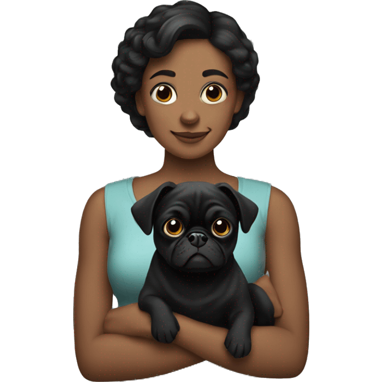 woman holding Black pug emoji