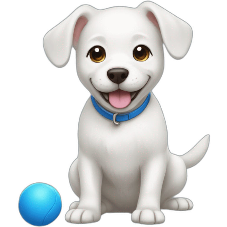 white dog playing with a blue ball emoji