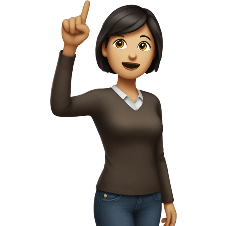 The woman with white skin and dark brown hair is pointing up with their hand with index finger raised. emoji