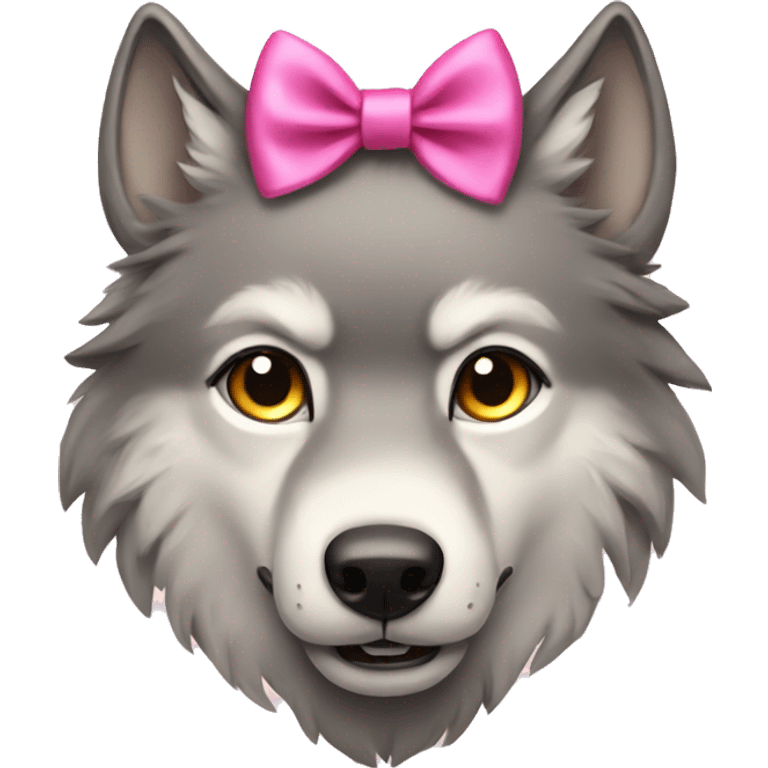 A wolf with a pink bow on its head emoji