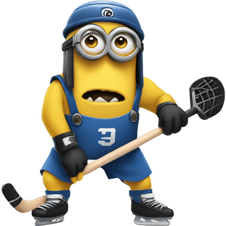 Growling minion holding a hockey stick emoji