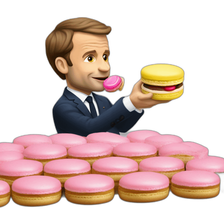 Emmanuel Macron qui mange un macaron emoji