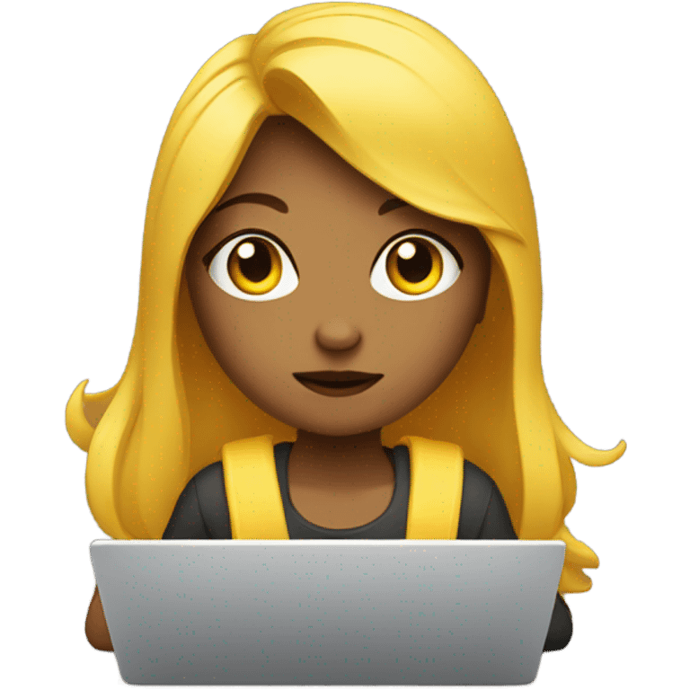 a girl in front of laptop, focused. Yellow Skin and Hair emoji