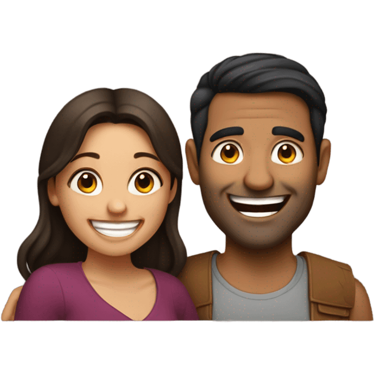 Thick brunette girl laughing with Indian man  emoji