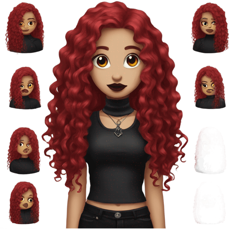 Goth girl red long curly hair emoji