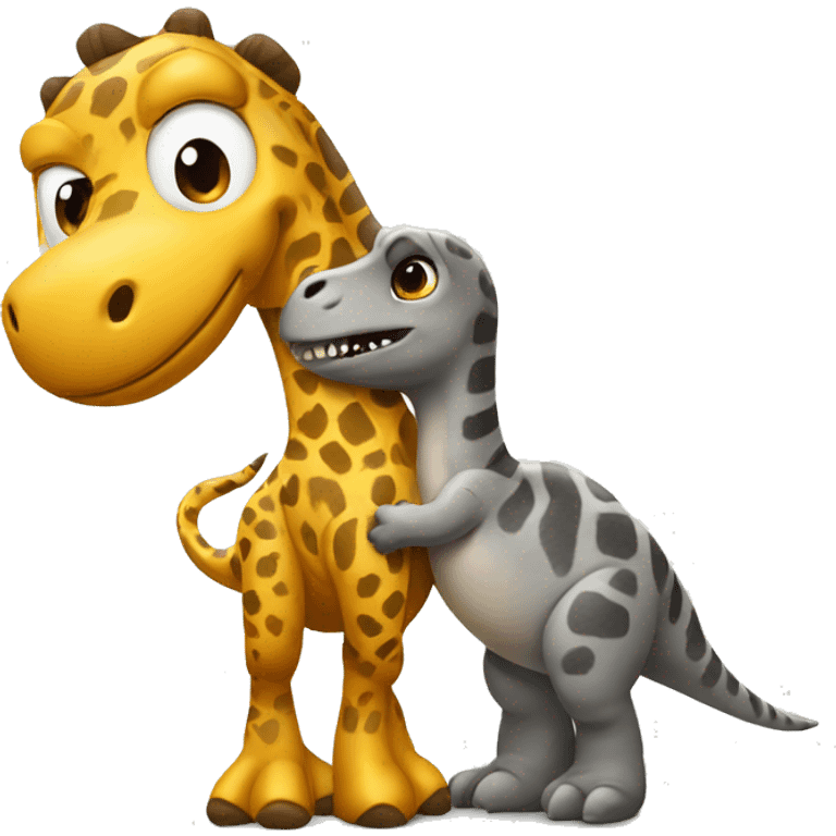 Jiraffe hugging a t-rex emoji