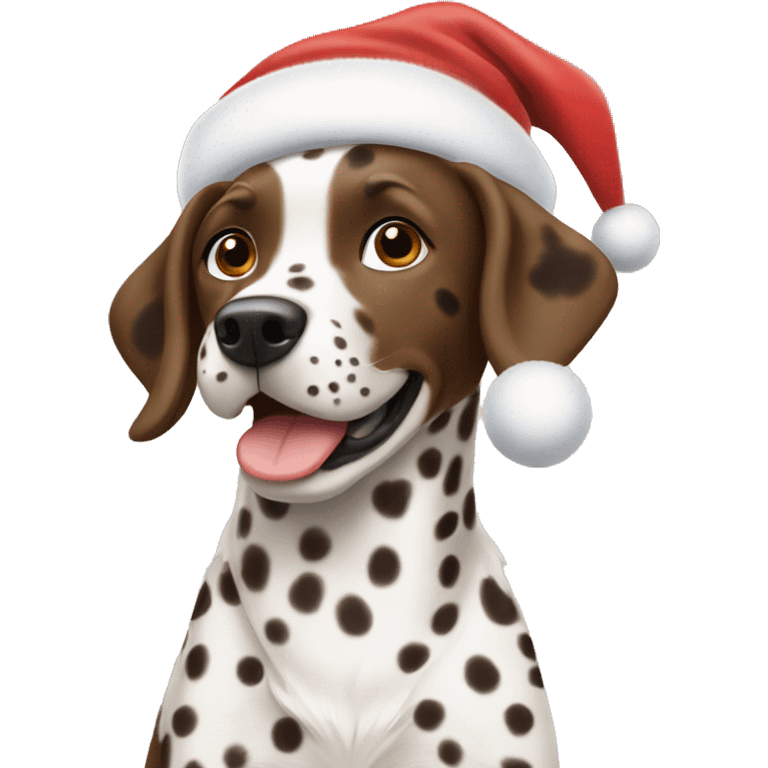 Brown Dalmatian rejoices at Christmas emoji