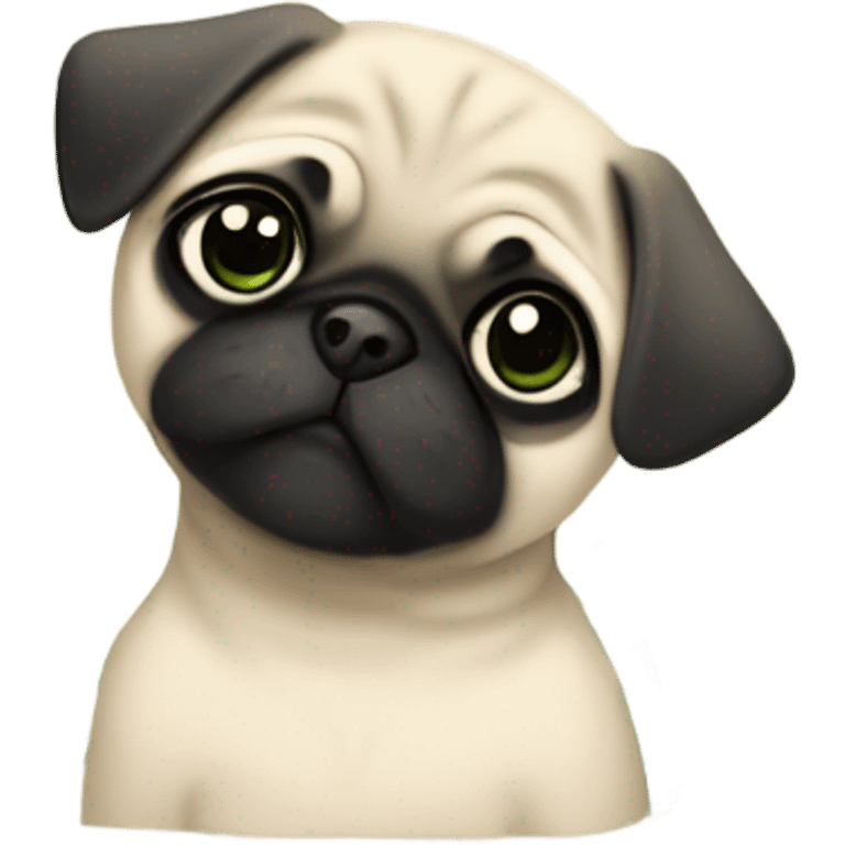 Cute Baby pug with big green eyes hiding in flowers  emoji