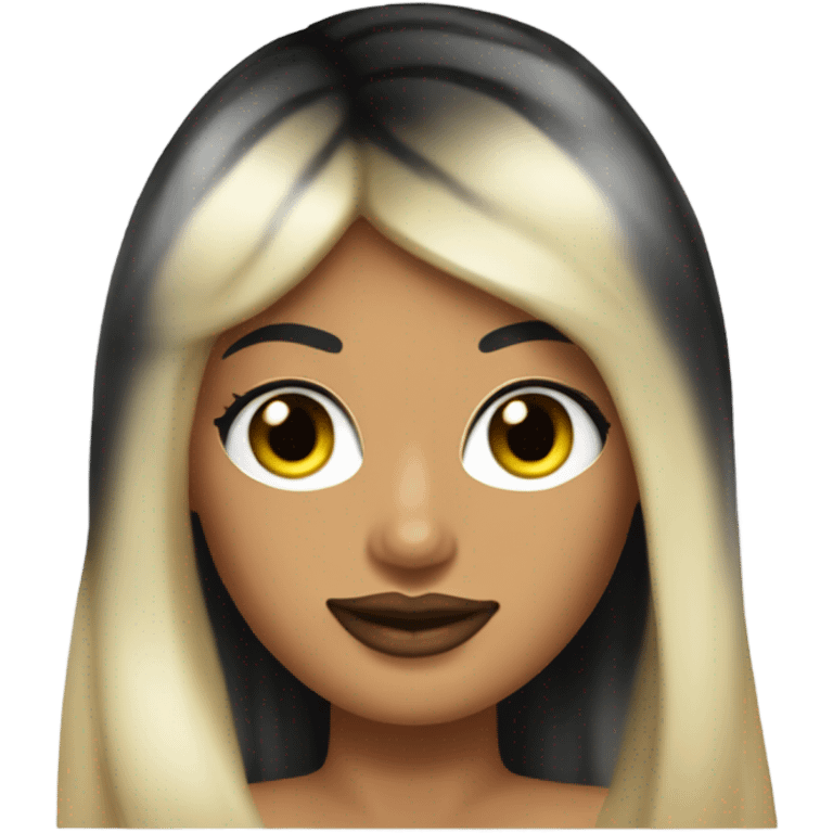 Tanned woman with long black hair, dressed in y2k Paris Hilton hair, makeup, and neon attire emoji