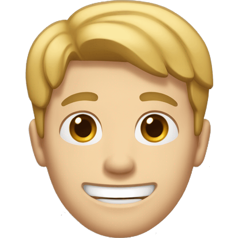 White Guy with small gap between his front teeth and a small white patch of hair on the left side near his ear. Dark blonde hair.  emoji