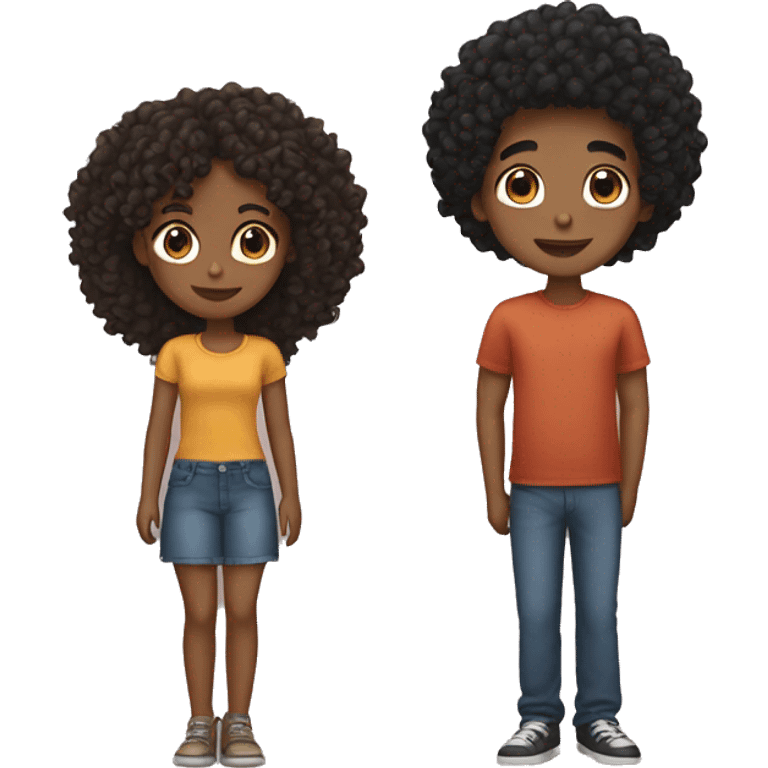 Couple boy with black hair and brown girl with curly hair  emoji