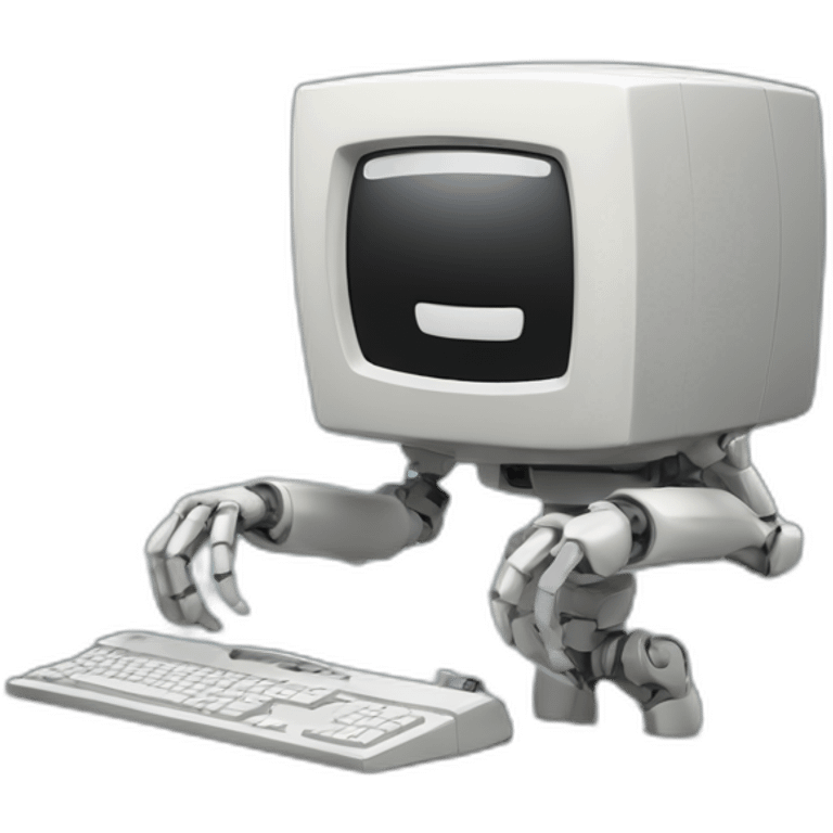 Anthropomorphic computer with arms and legs doing something random emoji