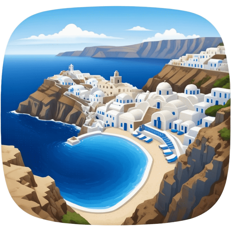 Cinematic Realistic Santorini Caldera Landscape Emoji, depicted with dramatic white‚Äêwashed cliffs overlooking a deep blue sea rendered with crisp textures and radiant lighting. emoji