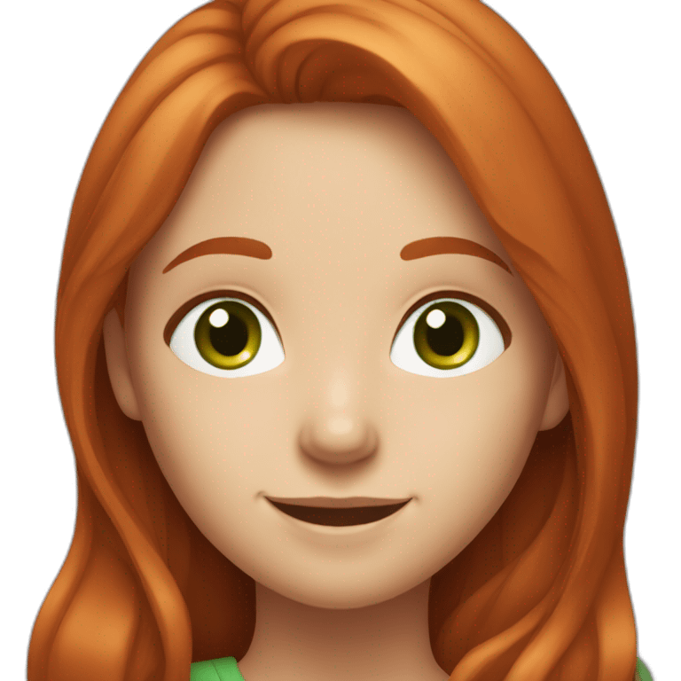 Smiling Redhead girl with long hair, freckles on face and green eyes  emoji