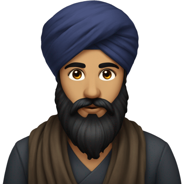 sikh with round and black turban, long curly black beard emoji