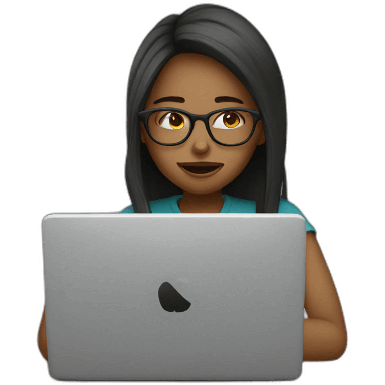 girl wearing glasses using laptop about to cry emoji