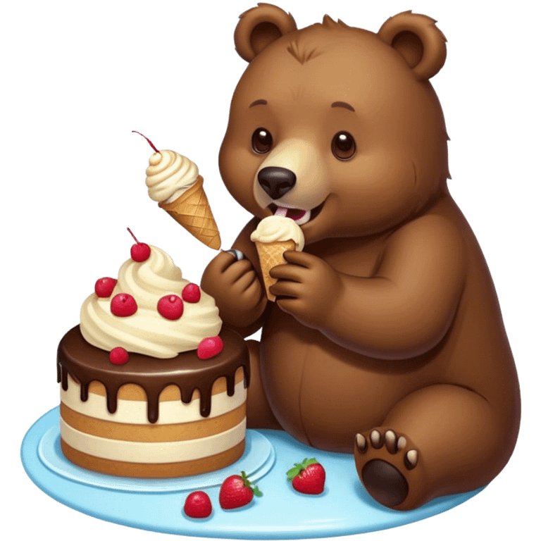 Bear eating cake and ice cream  emoji