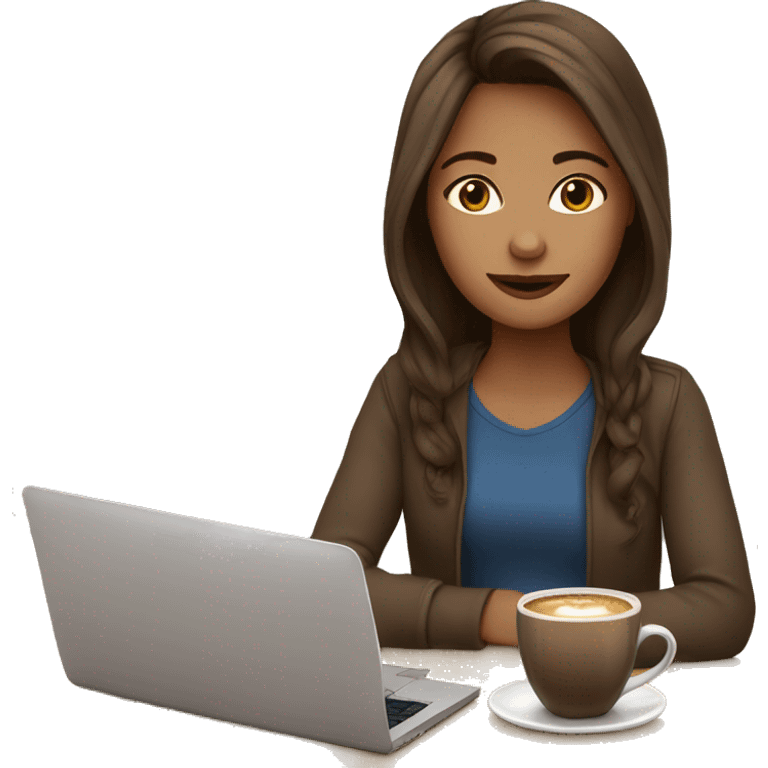 Brown hair girl+laptop+coffee emoji