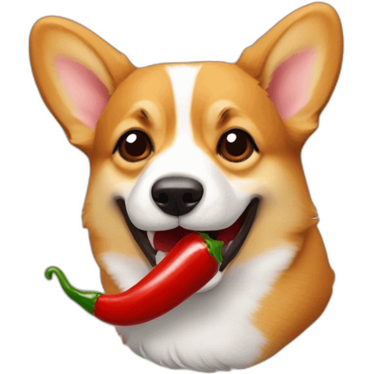 corgi with a chili pepper in his mouth emoji