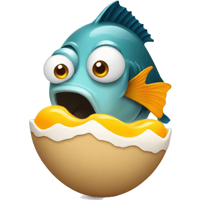 A fish eating a boiled egg in a desert  emoji