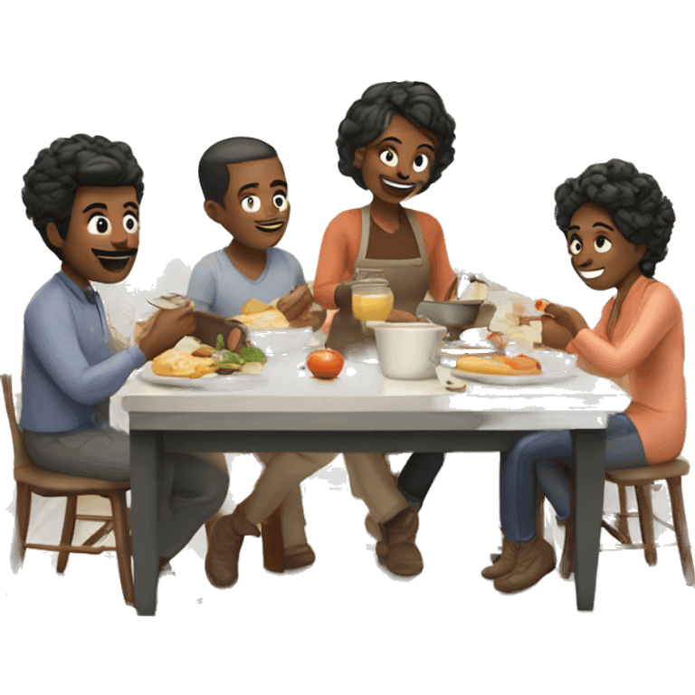 6 pale family members preparing breakfast at cozy kitchen  emoji