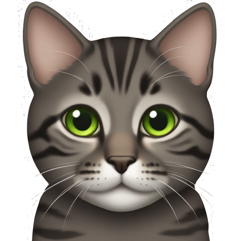 Tabby dark grey brown cat 1 green eye emoji