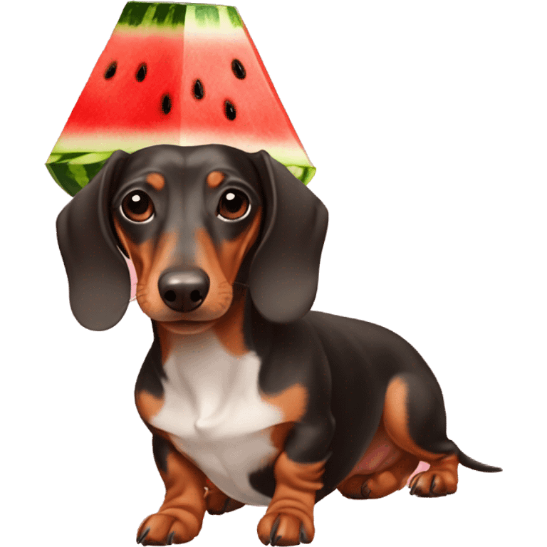 dachshund wearing a watermelon hat emoji