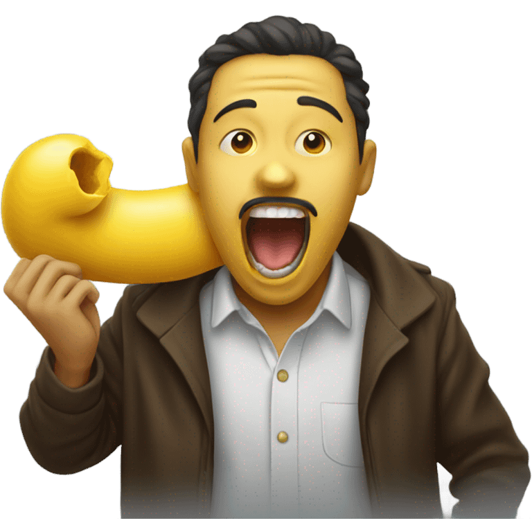 Emoji holding a yellow bone to its open mouth emoji