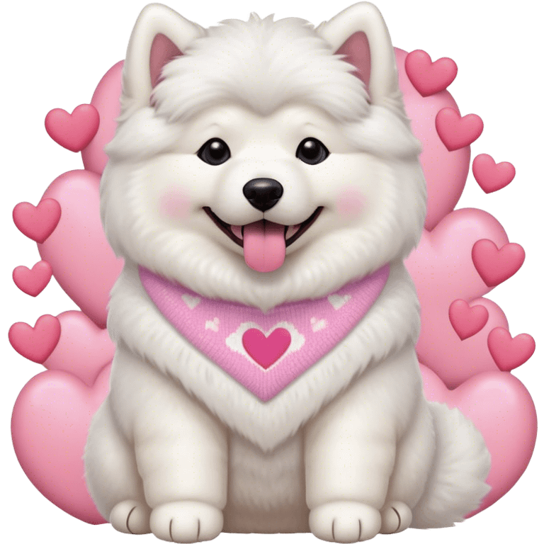 cute 
Samoyed tongue hanging out sitting 
 in a cute pastel sweater with hearts emoji