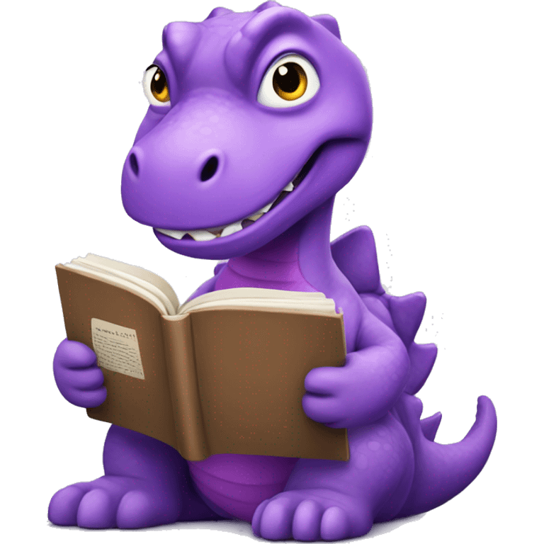 The purple dinosaur is reading a book emoji